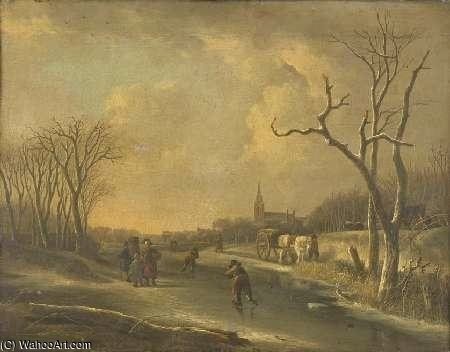 A Winter Landscape With Skaters On A Frozen Lake — Andries Vermeulen