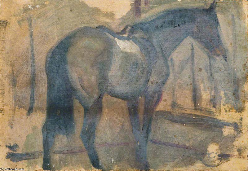 A Dark Bay Racehorse In A Stable — Sir Alfred James Munnings