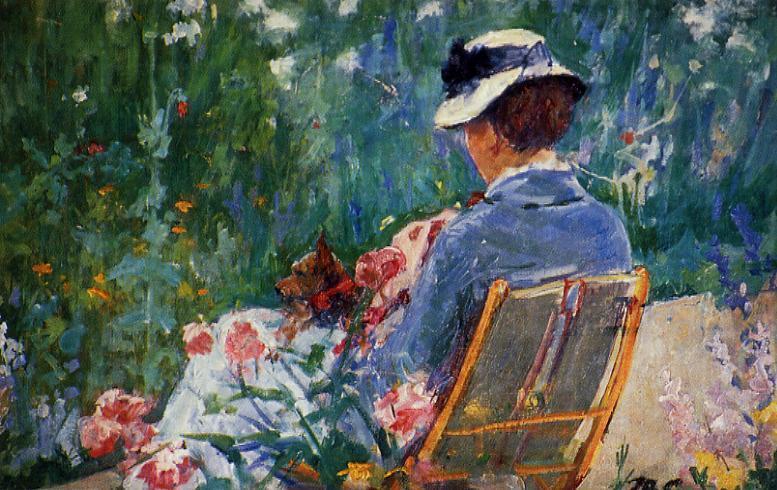Lydia Seated In The Garden With A Dog In Her Lap — Mary Stevenson Cassatt