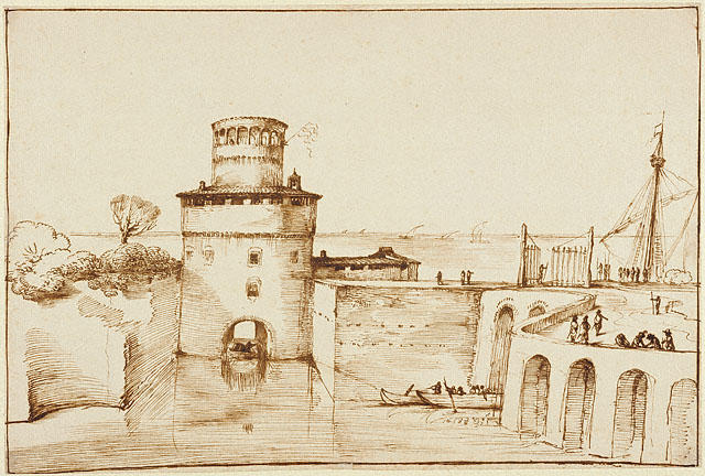 Landscape With A View Of A Fortified Port — Guercino
