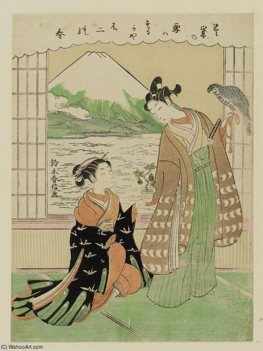 Mount Fuji, Falcon, And Eggplant — Suzuki Harunobu
