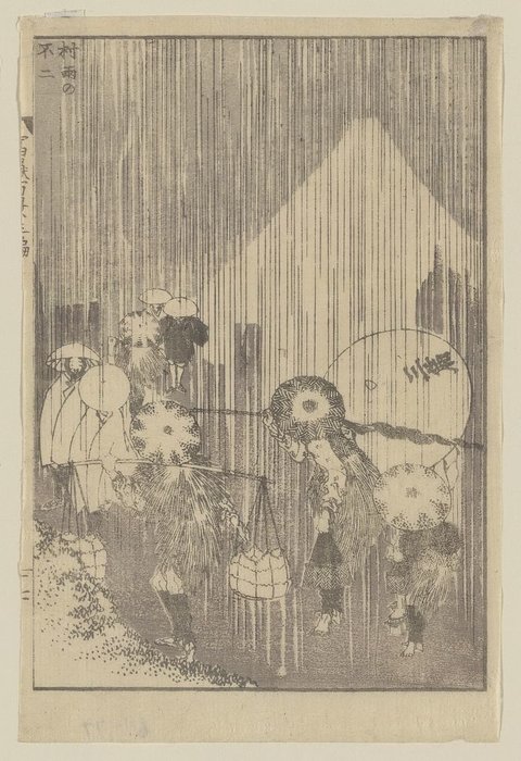 Viewing Mount Fuji Through Spring Rain At The Village — Katsushika Hokusai