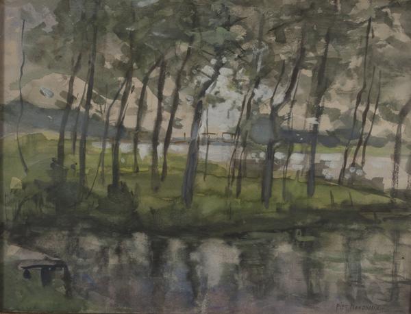 Young Tree Grove Amidst Water — Piet Mondrian