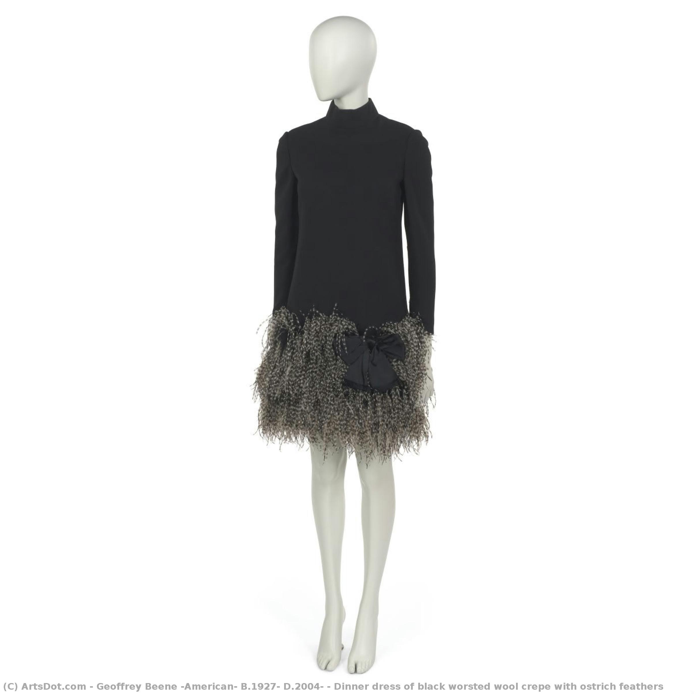 Dinner Dress Of Black Worsted Wool Crepe With Ostrich Feathers — Geoffrey Beene (american, B.1927, D.2004)