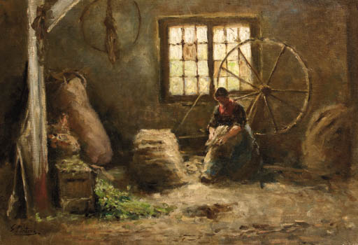 Wolkamster - A Peasantwoman Combing Wool — Evert Pieters