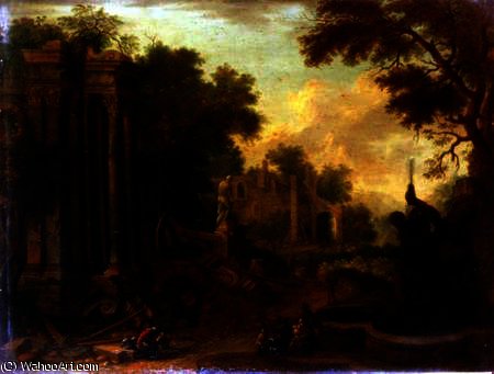 Wooded Landscape With Travellers Resting By Classical Ruins (one Of A Pair — Balthasar Beschey