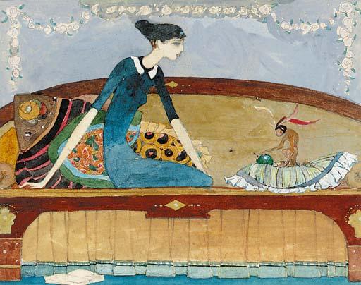 A Seated Girl With A Monkey — Kay Rasmus Nielsen