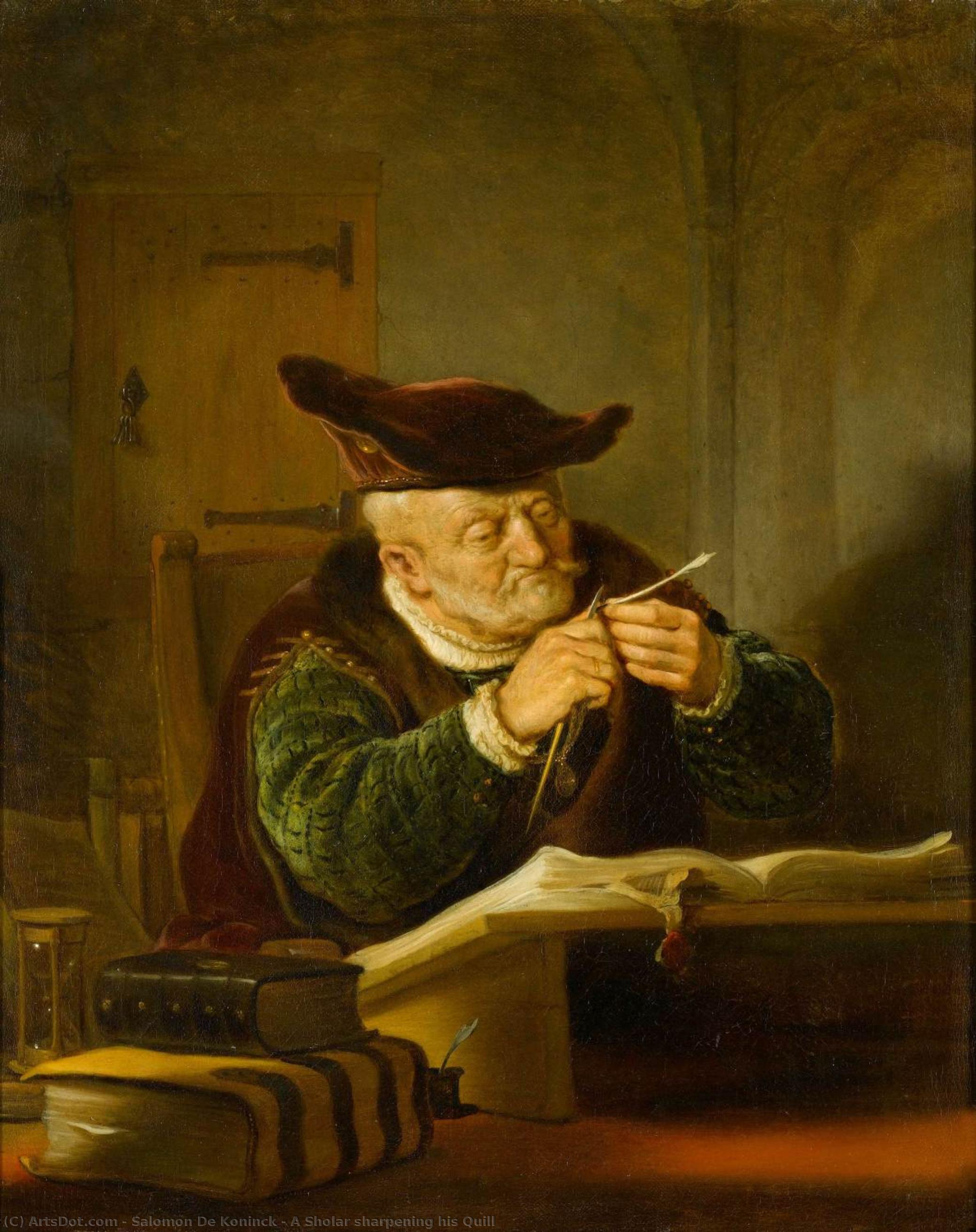 A Sholar Sharpening His Quill — Саломон Де Конингк