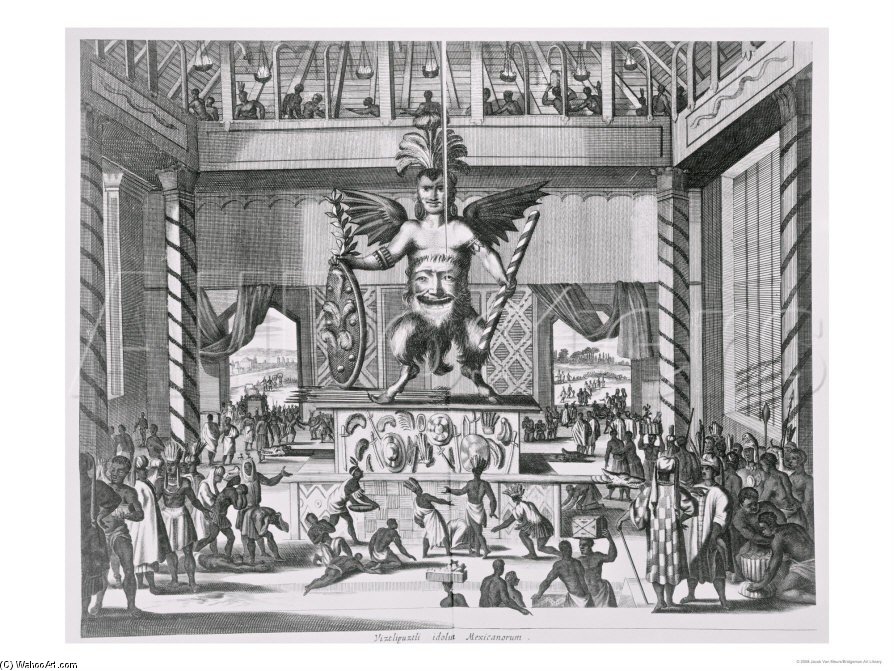 Mexican God Huitzilopochtli From Montanus De Niewe En Onbekende Weereld — Jacob Van Meurs