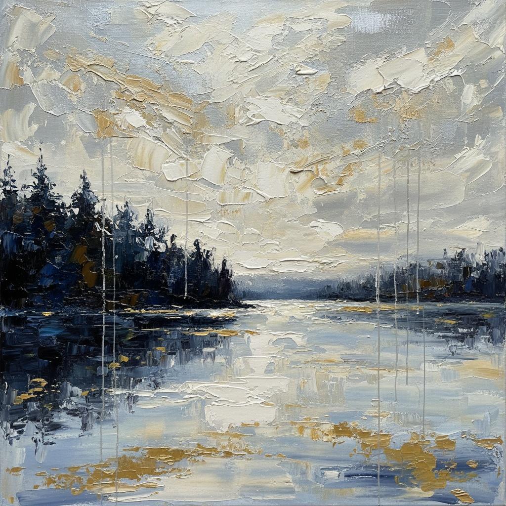 Ephemeral Shadows Over Slate Waters: A Monumental Study In Impasto And Light — Christian Noiret