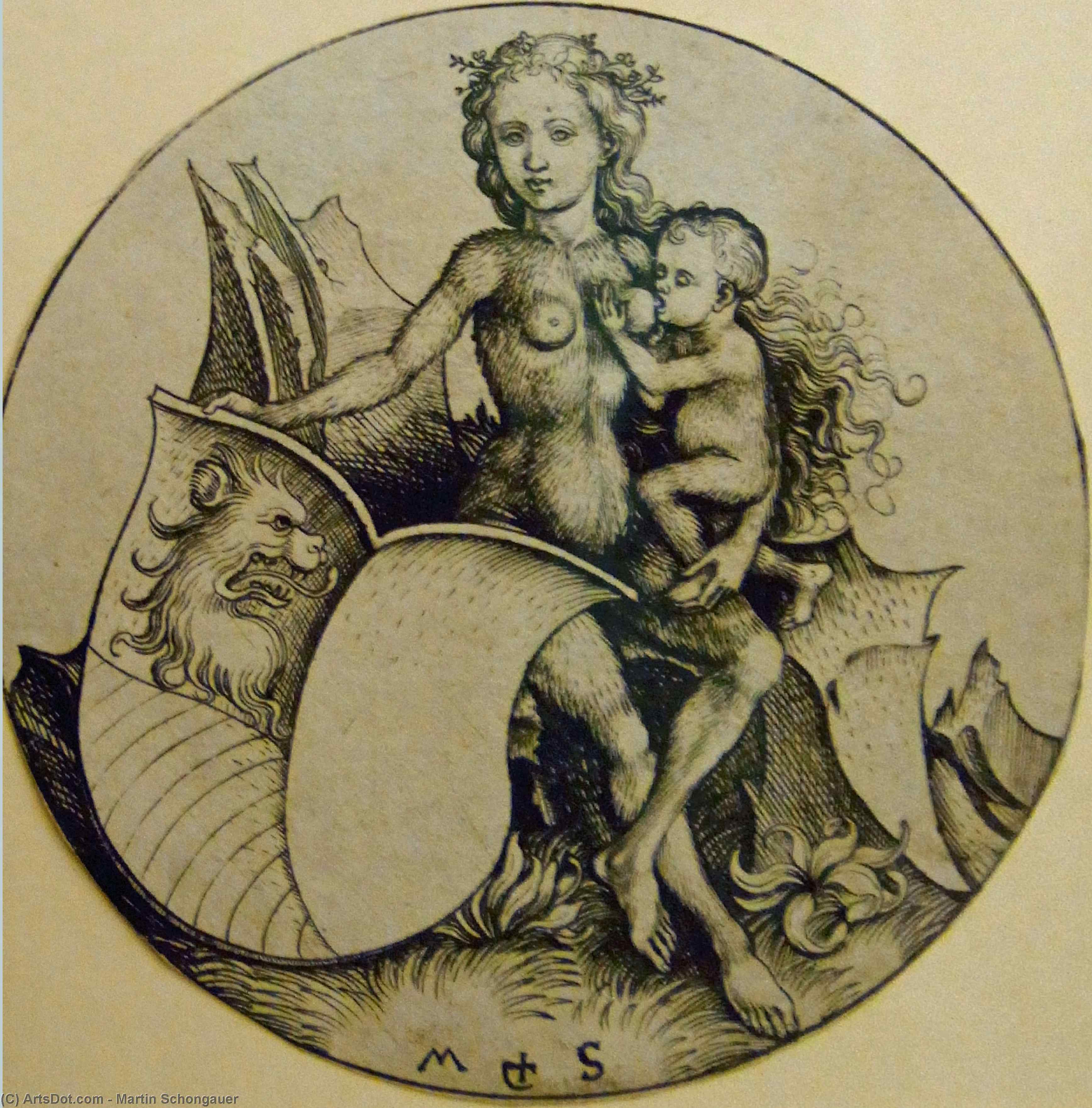 Wild Woman With Shield — Martin Schongauer