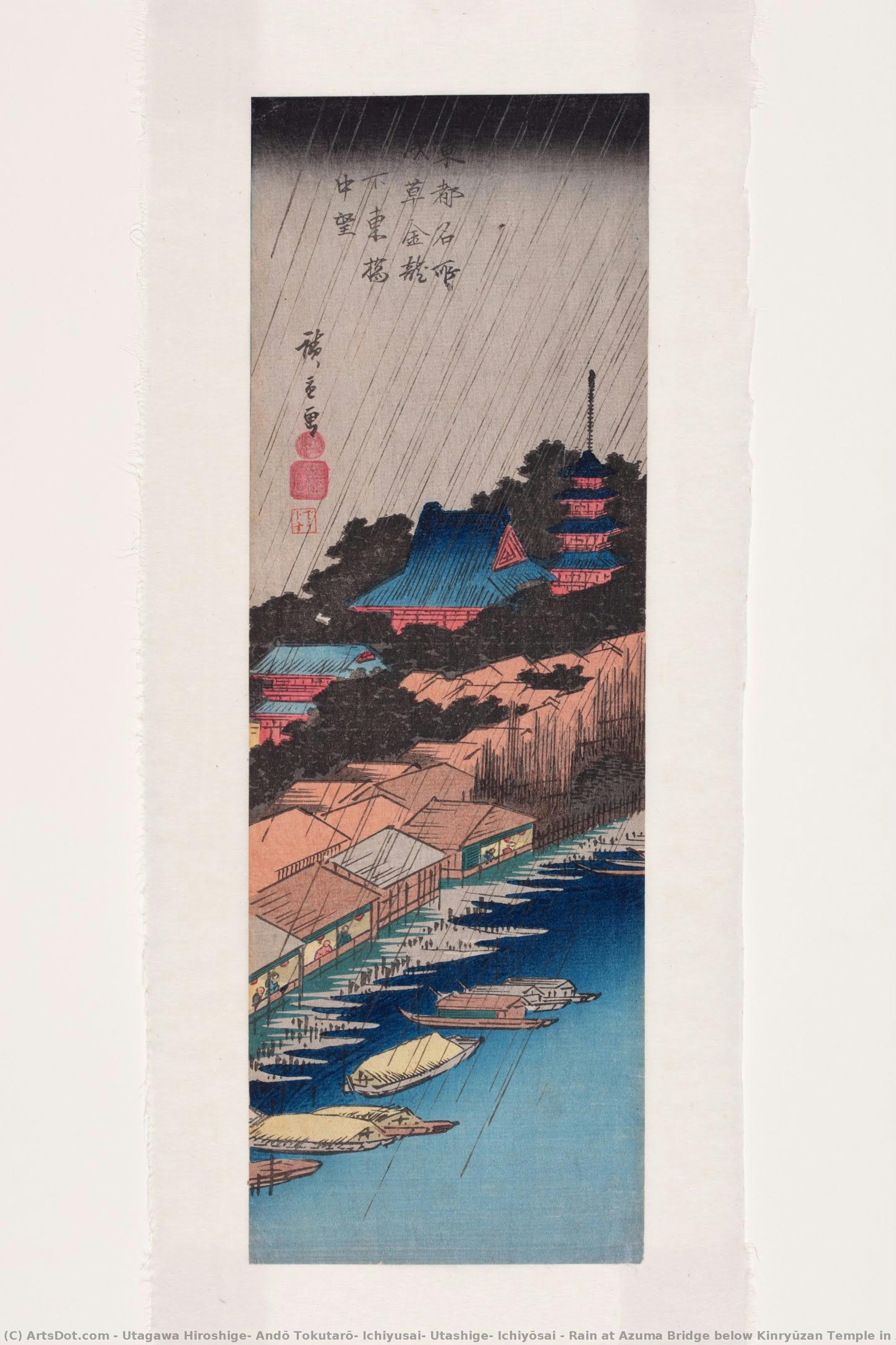 Rain At Azuma Bridge Below Kinryūzan Temple In Asakusa — Utagawa Hiroshige, Andō Tokutarō, Ichiyusai, Utashige, Ichiyōsai