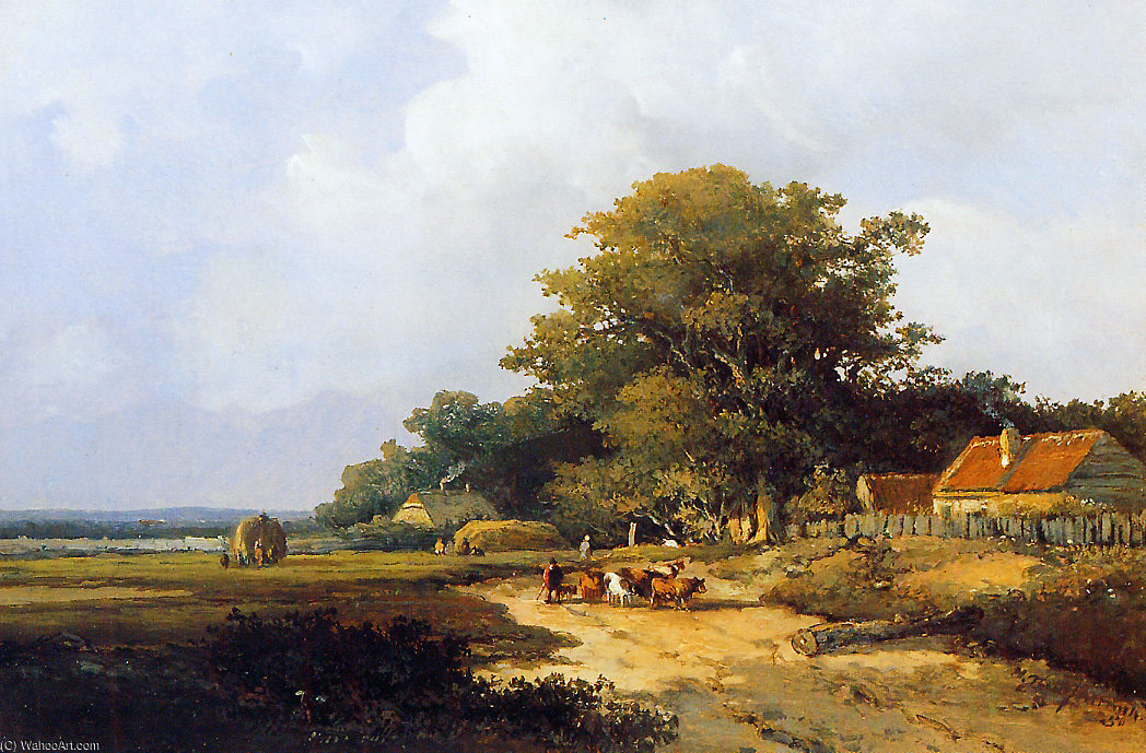 Farmer With Herd On Countryroad — Johan Hendrik Weissenbruch