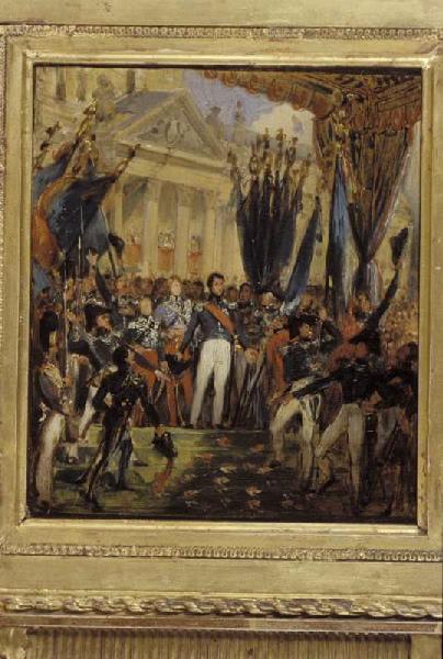 Le Roi Louis Philippe Distribuant Les Drapeaux À La Garde Nationale, Le 29 Août 1830 Louis Philippe À L'hôtel De Ville De Paris (autre Titre) — Joseph Désiré Court