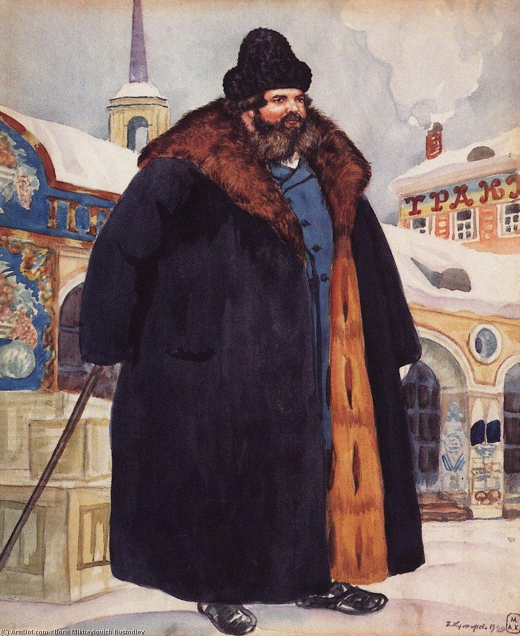 A Merchant In A Fur Coat — Boris Mikhailovich Kustodiev
