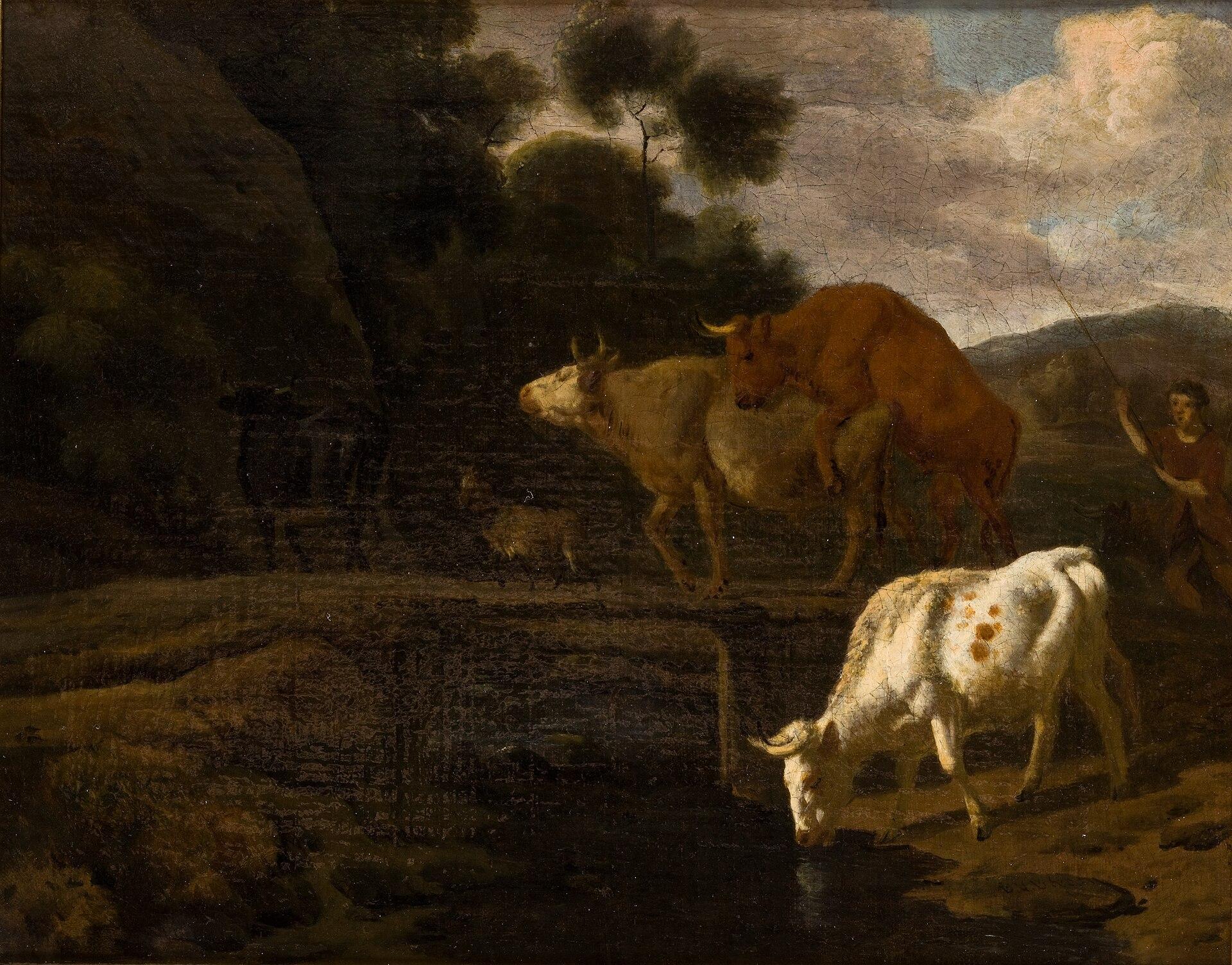 Cows On A Footbridge — Dirck Van Den Bergen