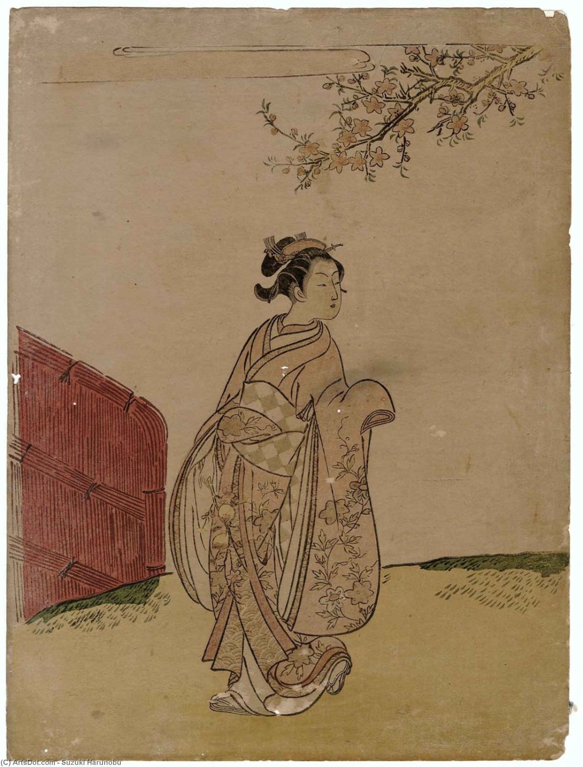 Young Woman Under A Peach Tree — Suzuki Harunobu