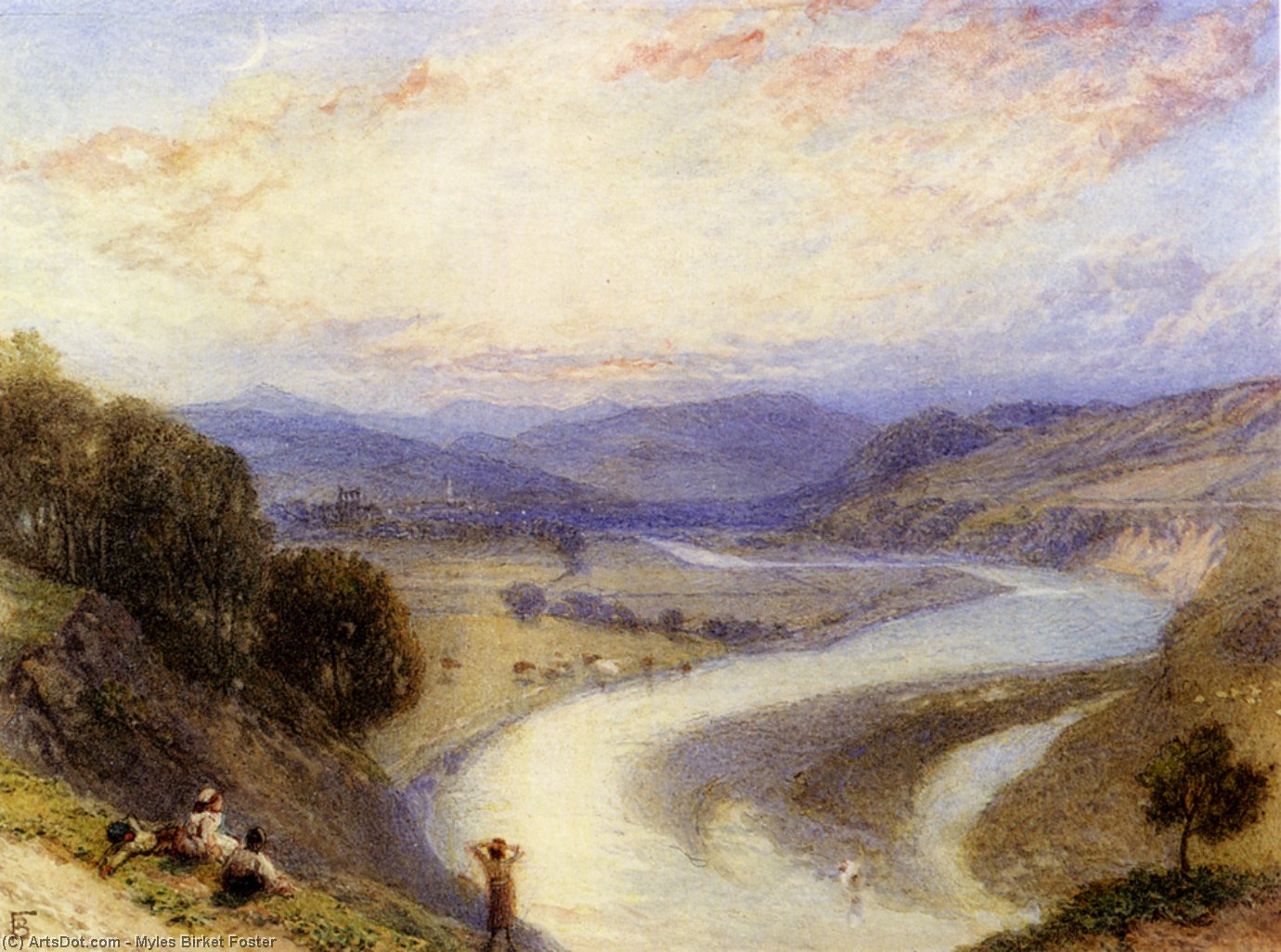 Melrose Abbey From The Banks Of The Tweed — Myles Birket Foster