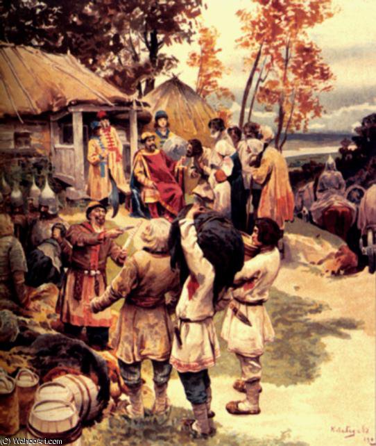Russian Knyaz Igor Exacts Tribute From The Drevlyans In - (945) — Klavdi Vasilievich Lebedev