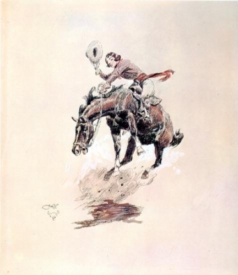 Bucking Horse And Cowgirl — Charles Marion Russell