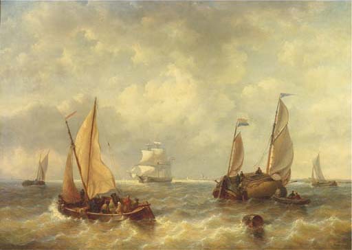 Shipping Activity In A River Estuary — George Willem Opdenhoff