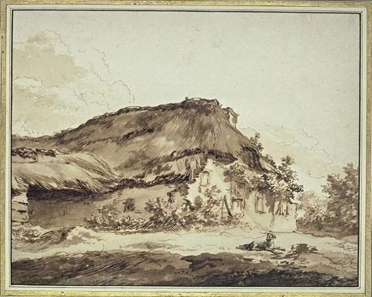 Thatched Farmhouse, And A Dog Lying In Front — Nicolaes Pietersz Berchem