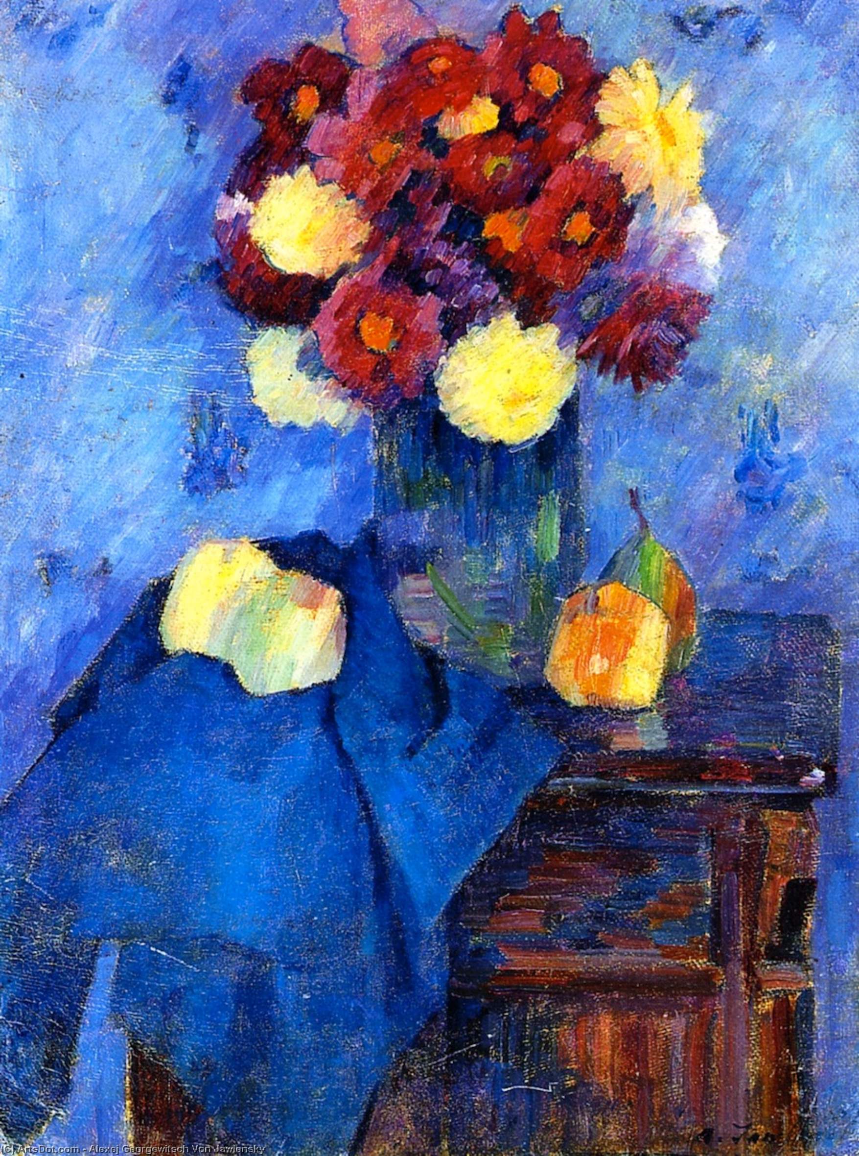 Vase With Dahlias On A Tall-boy — アレクセイ・フォン・ヤウレンスキー