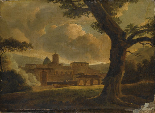 For An Italian Village In A Landscape With The Dome Of Church In The Background — Louis Gauffier