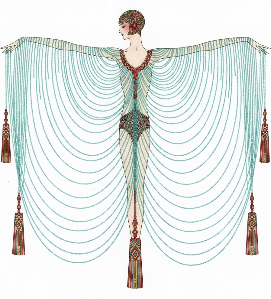 Radiant Turquoise Arcs Enfolding A Gilded Figure — Valentin Laurent De Courcey
