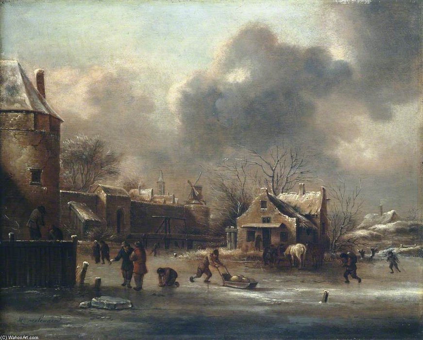 Figures On The Ice Near The Walls Of A Town — Klaes Molenaer