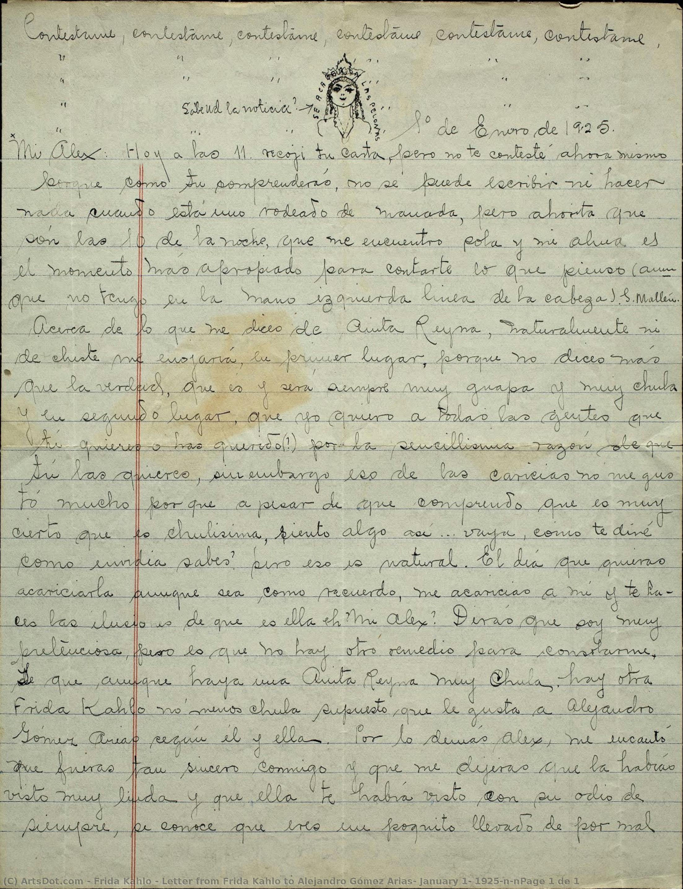 Letter From Frida Kahlo To Alejandro Gómez Arias, January 1, 1925\n\npage 1 De 1 — Фрида Кало