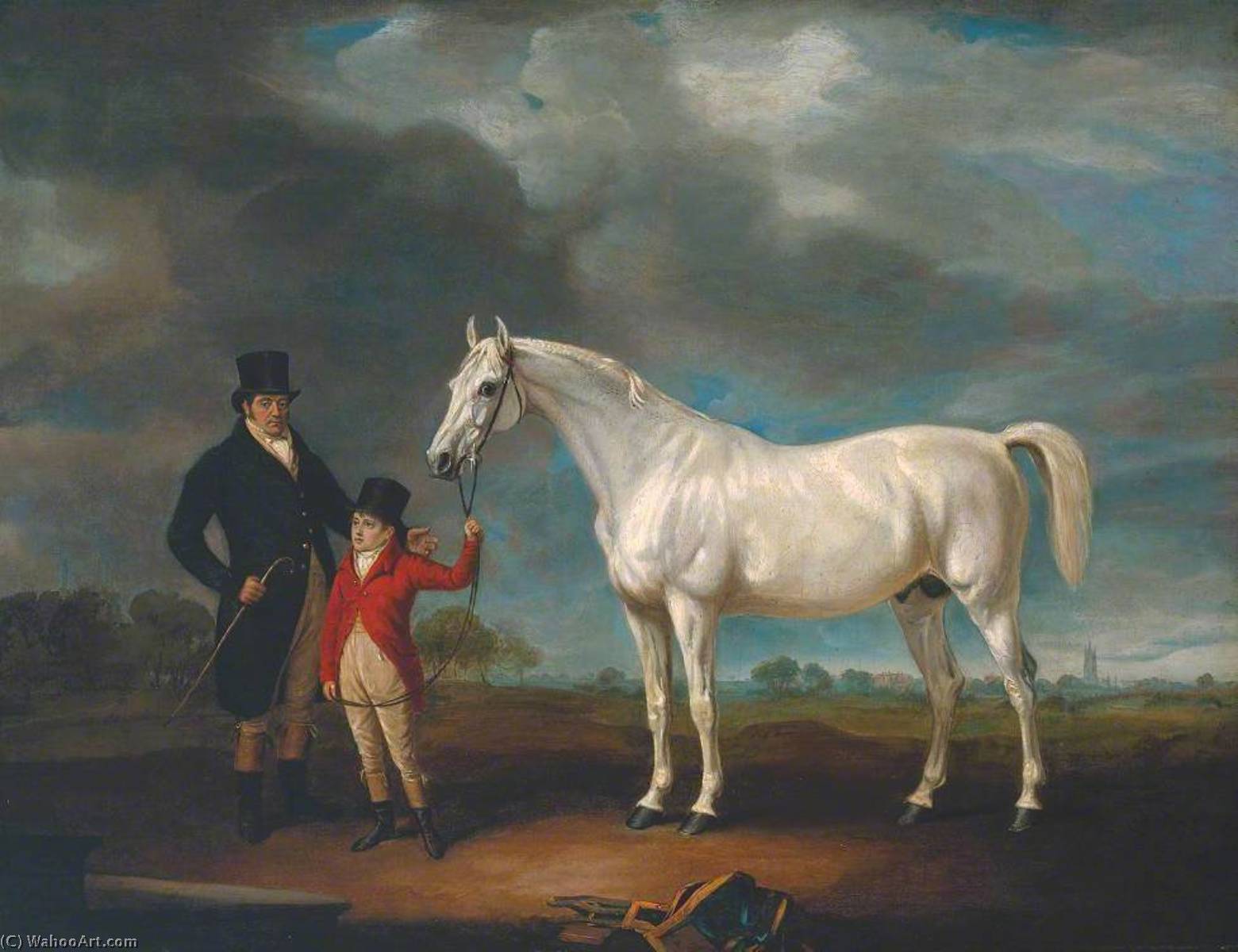 Mr Powell And His Son, With Norton, A Grey Hunter — Sr John E Ferneley