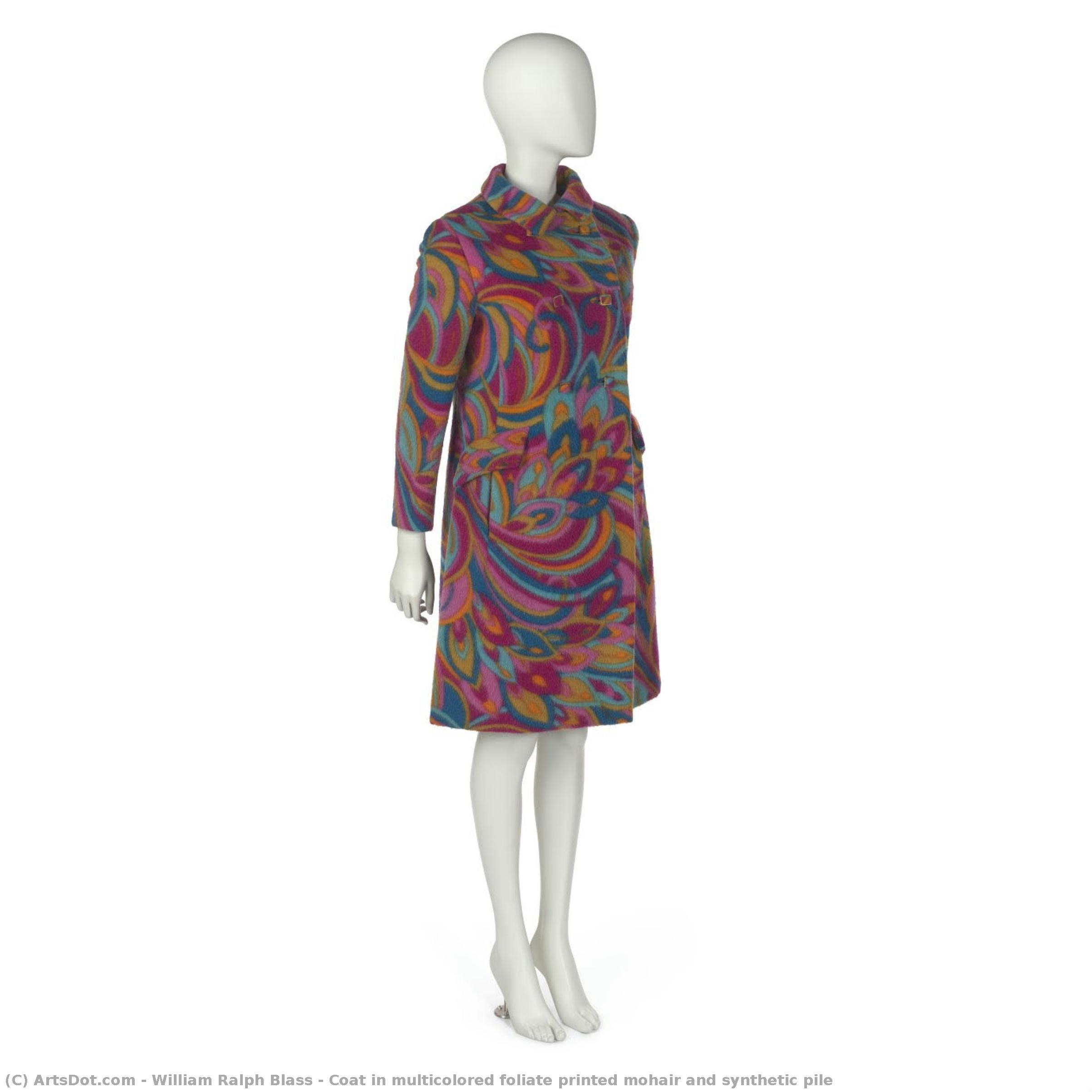 Coat In Multicolored Foliate Printed Mohair And Synthetic Pile — William Ralph Blass