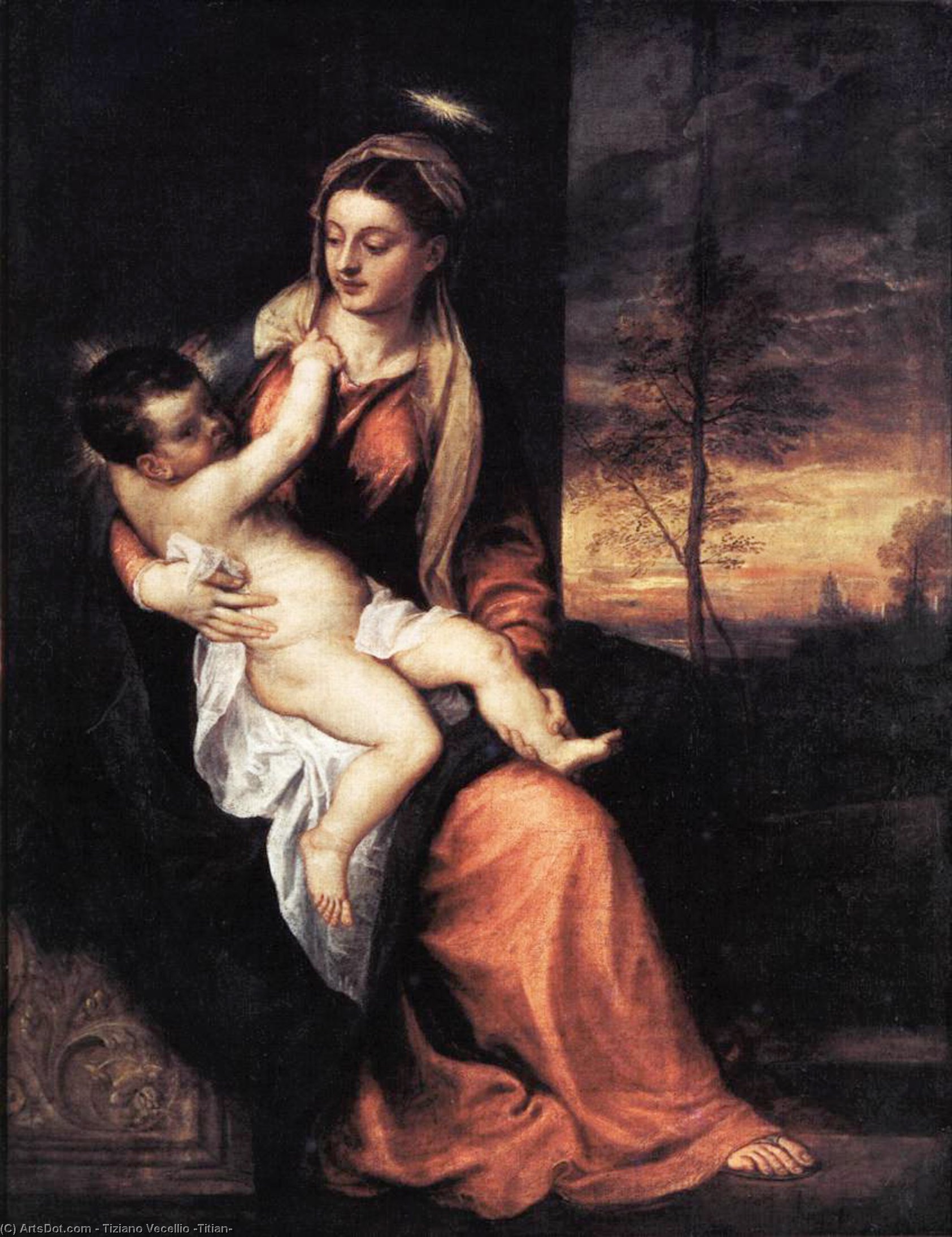 Madonna And Child In An Evening Landscape — Tiziano