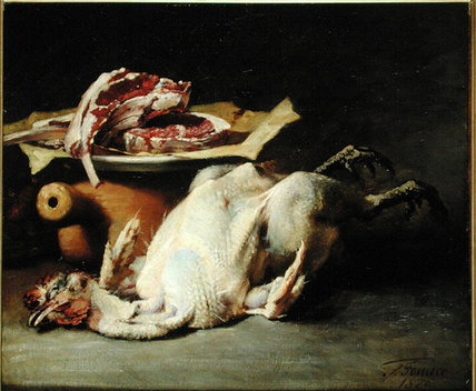 Still Life Of A Chicken And Cutlets — Guillaume Romain Fouace