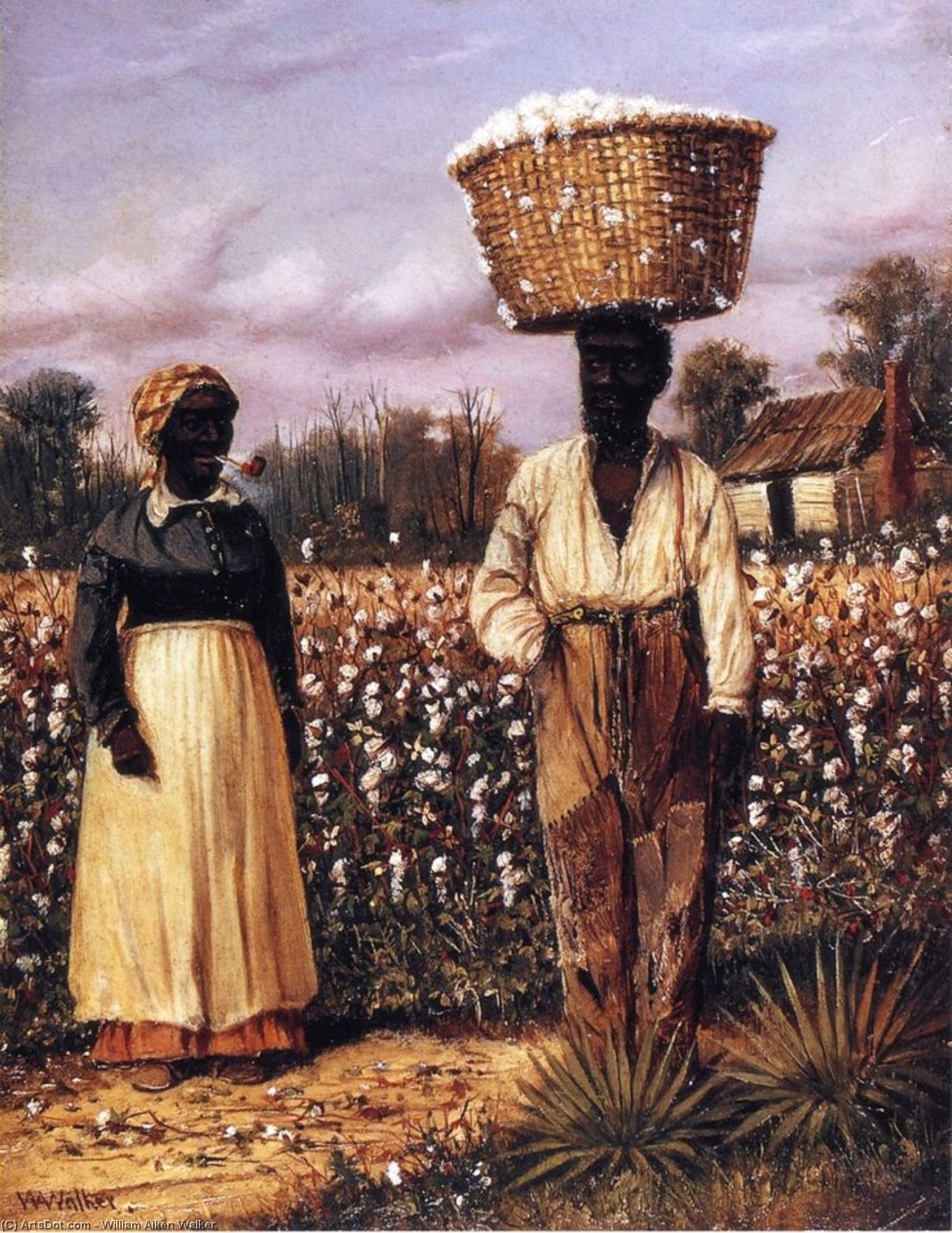 Negro Man And Woman In Cotton Field With Cotton Baskets 1 — Vilijam Ejkен Voker