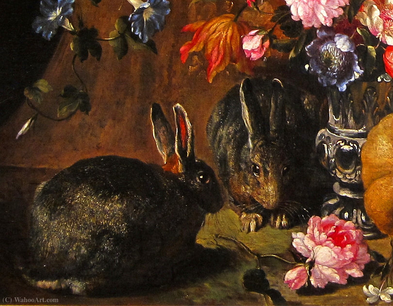 Still Life Of Fruit And Flowers With Animals — David De Coninck