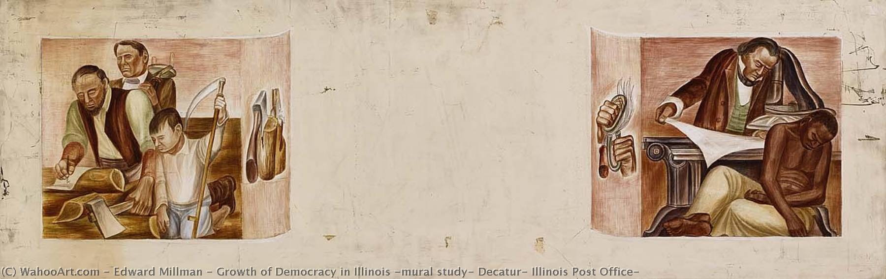 Growth Of Democracy In Illinois (mural Study, Decatur, Illinois Post Office) — Edward Millman