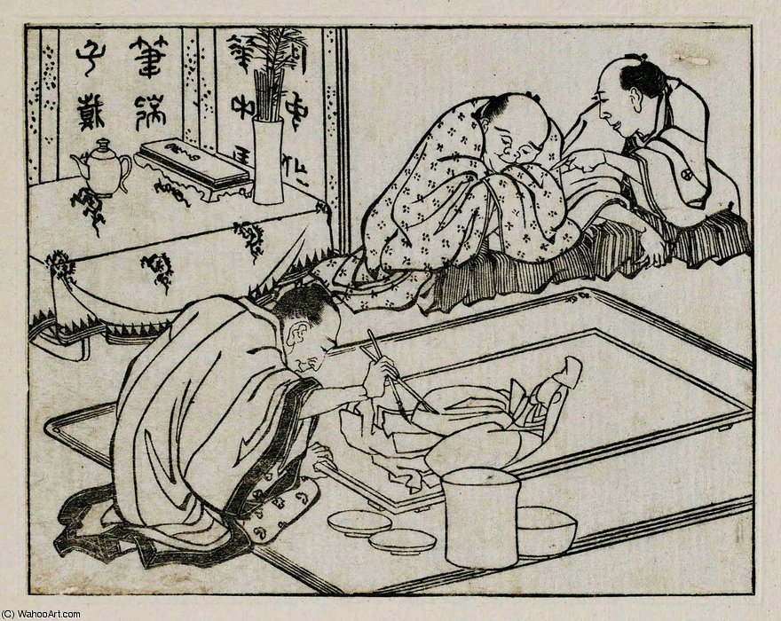 Sculptors Working At A Huge Wooden Lion — Katsushika Hokusai