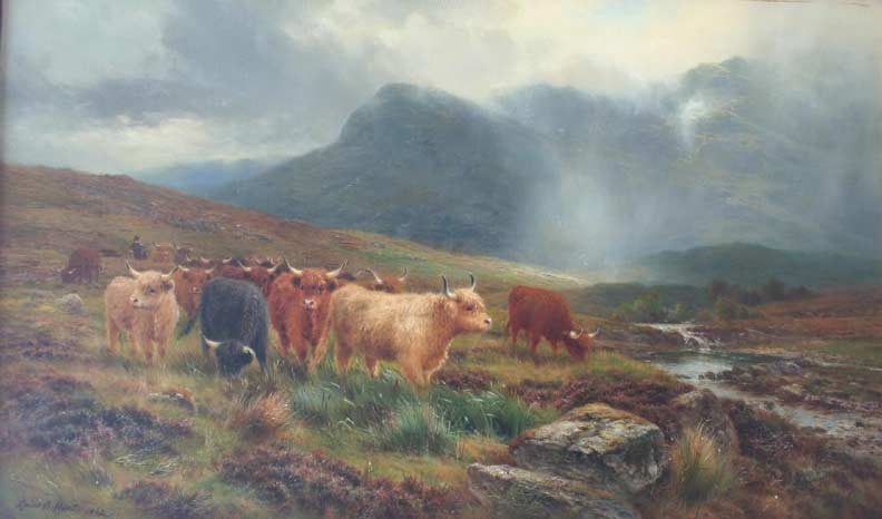 Highland Cattle Showers That Veil The Distant Hills — Louis Bosworth Hurt