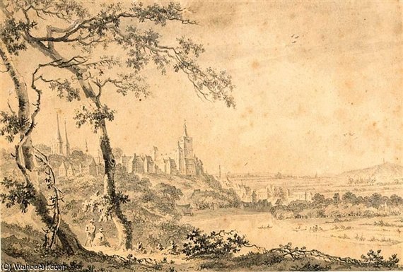An Extensive Riverlandscape With Travellers Resting On A Path — Nicolaas Wicart