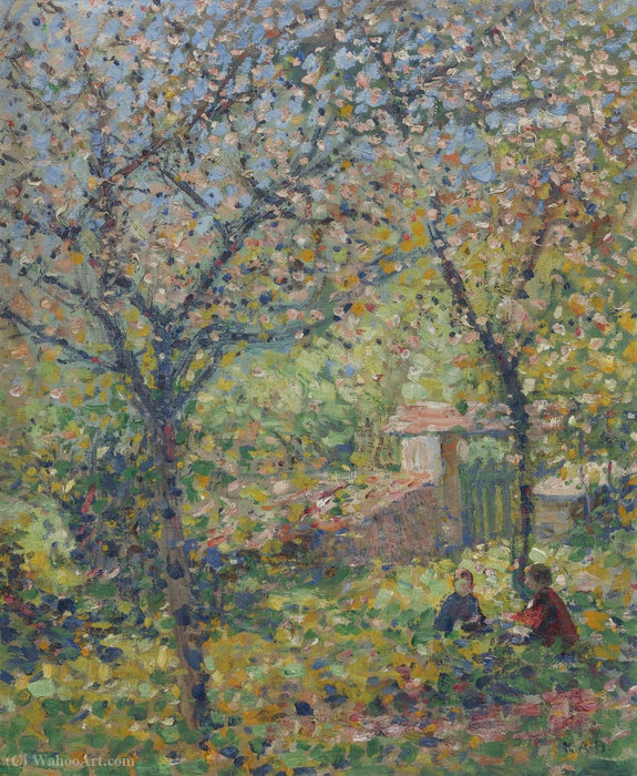 The Artist's Children, Kathleen And George In The Garden, Giverny, (1910) — Karl Albert Buehr
