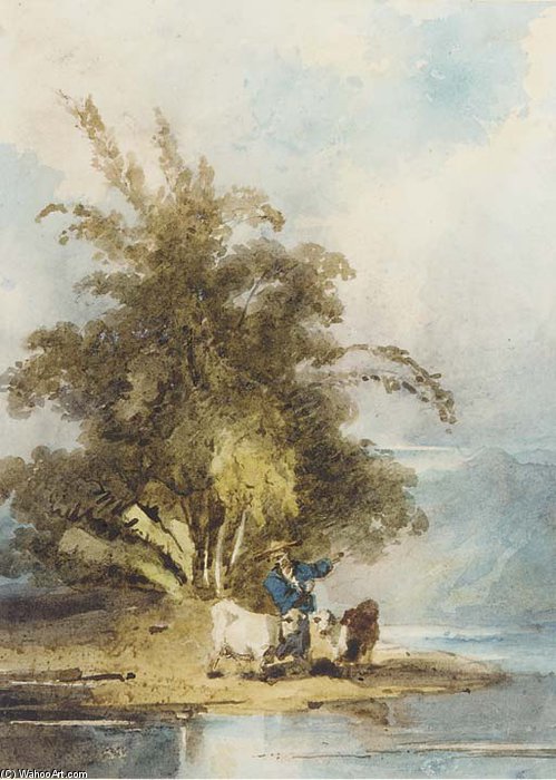 A Chinaman With Goats On A Riverbank — George Chinnery