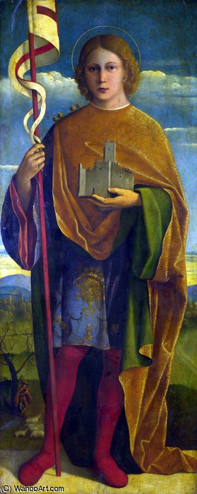 A Saint With A Fortress And A Banner — Girolamo Da Santacroce