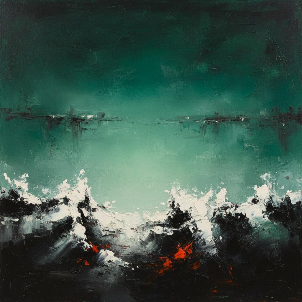 Emergent Chaos In Emerald Depths: A Monumental Study Of Turbulent Sea And Fire — Christian Noiret