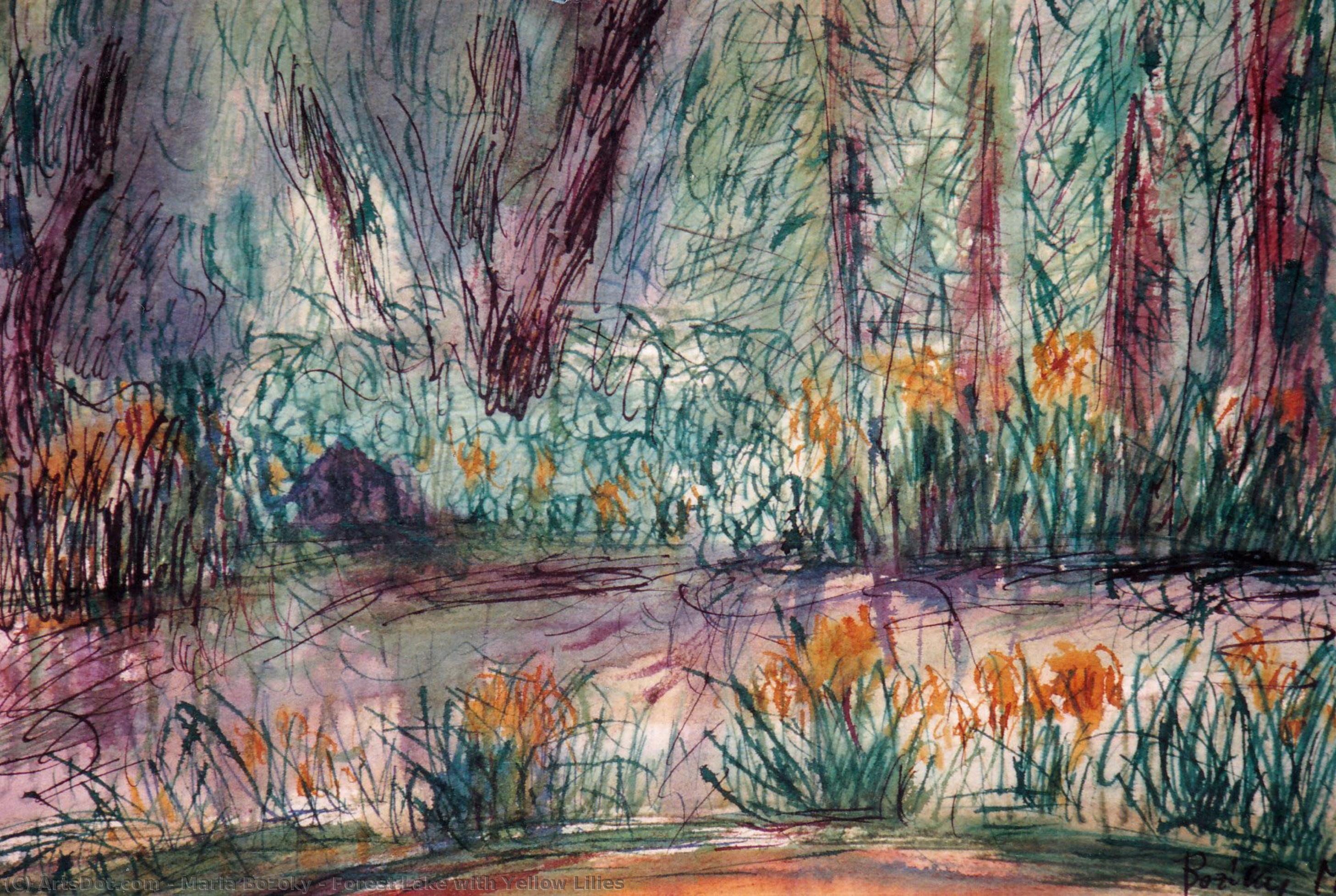Forest Lake With Yellow Lilies — Mária Bozóky