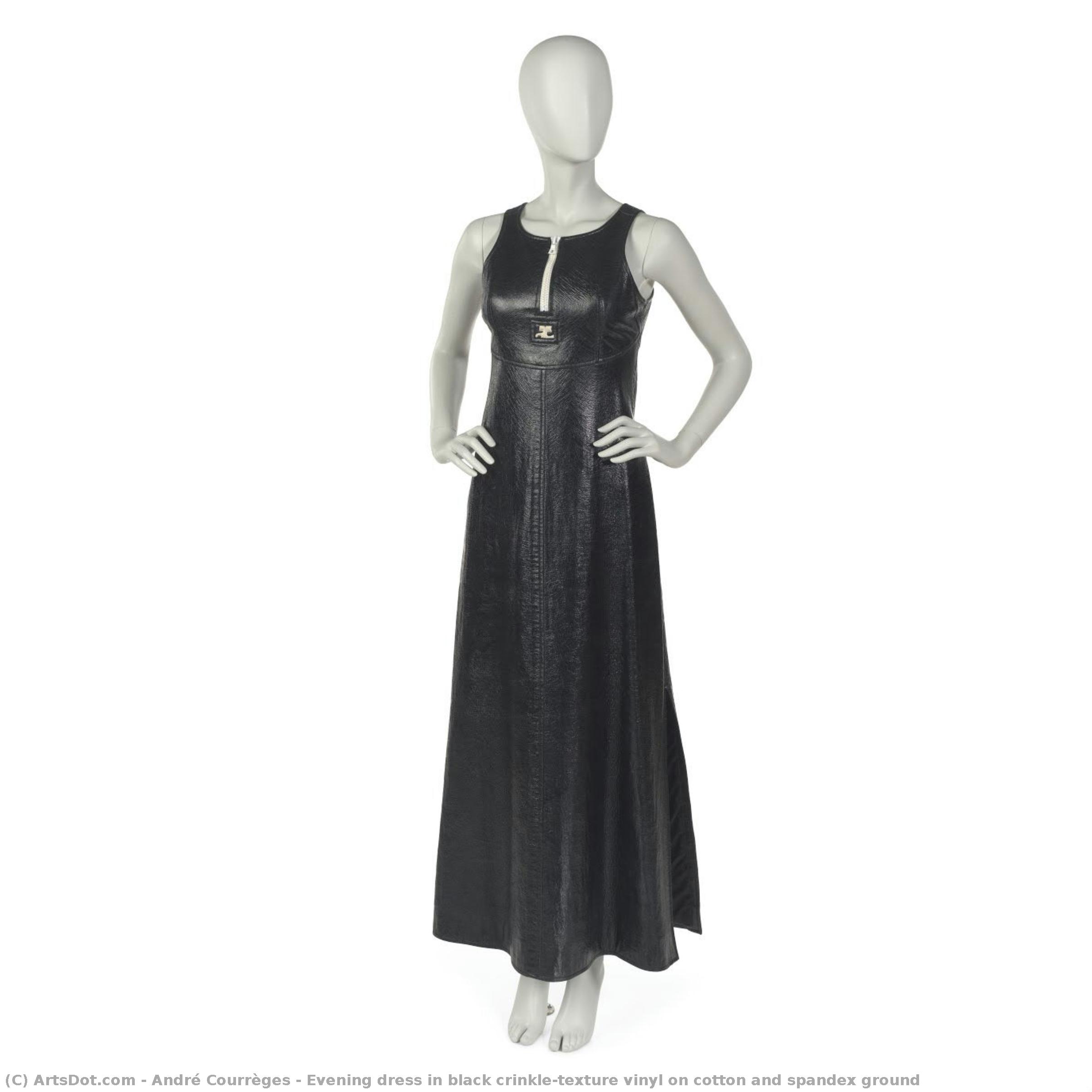 Evening Dress In Black Crinkle-texture Vinyl On Cotton And Spandex Ground — André Courrèges