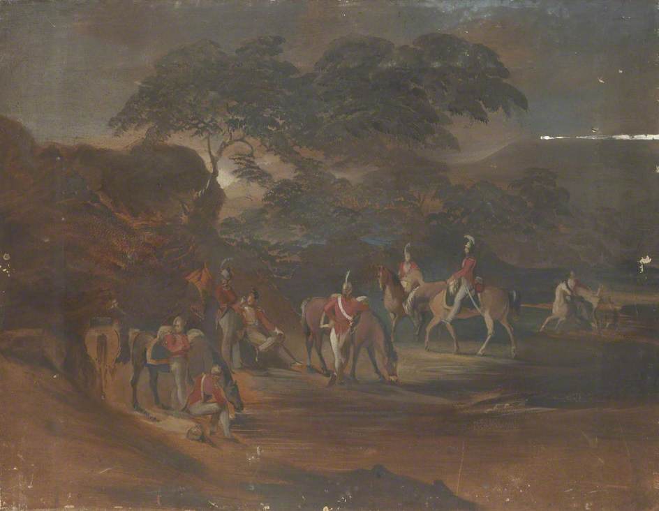 Soldiers And Horses In A Landscape — George Sheffield Senior