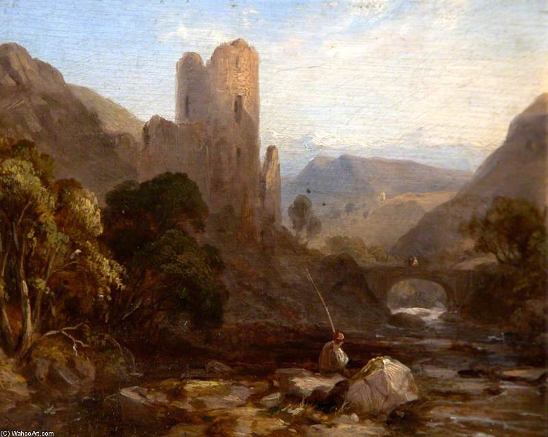 A Man Fishing In A Stream By A Ruined Castle — ジョン・セル・コットマン