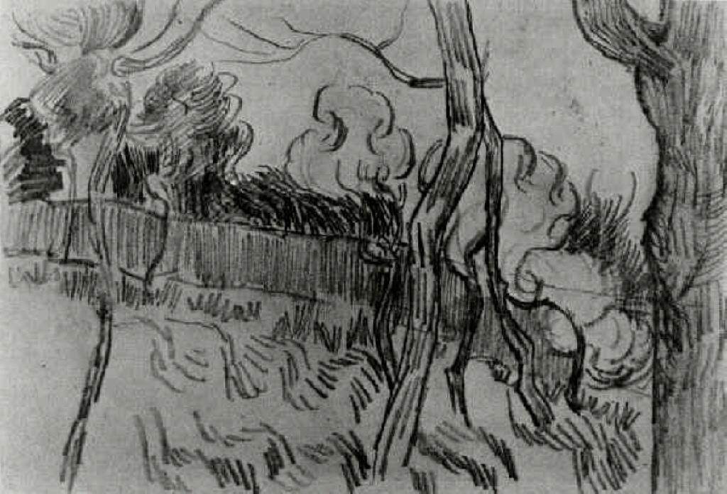Pine Trees Seen Against The Wall Of The Asylum — Vincent Willem Van Gogh